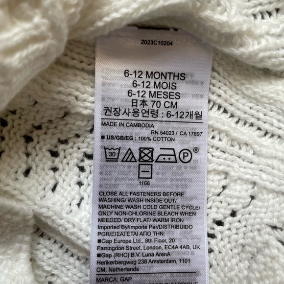 Baby cardigan sweater cable knit NWT Gap size 6-12 months white - Picture 5 of 9